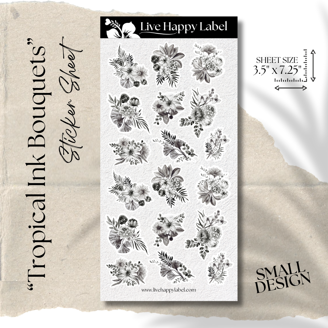 "Tropical Ink Bouquets" Sticker Sheet | SMALL DESIGN