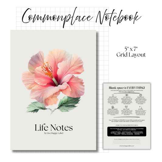 Life Notes ~ Commonplace Notebook PEACH HIBISCUS | 5" X 7"