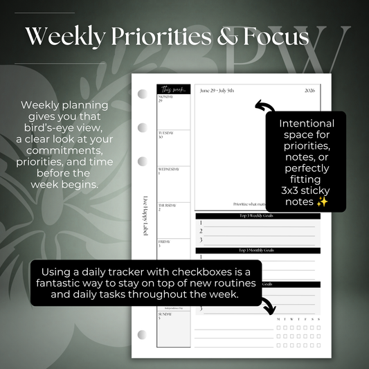 2026-2027 "BOX" Layout Weekly Planner WO4P | Personal Wide 6-Hole Ringbound
