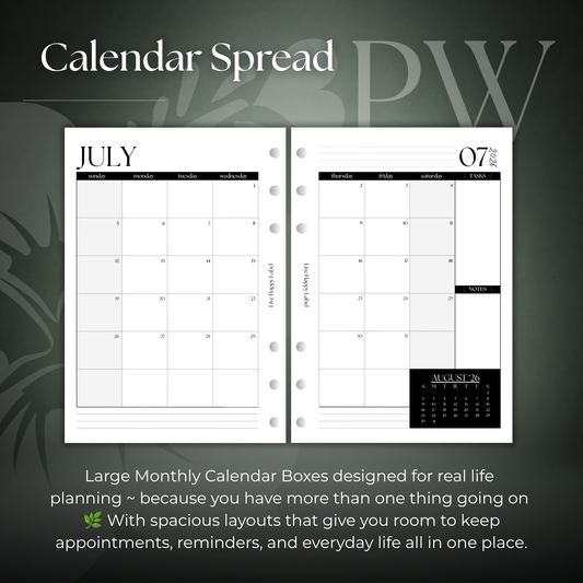 2026-2027 Monthly Calendar MO2P | Personal Wide 6-Hole Ringbound