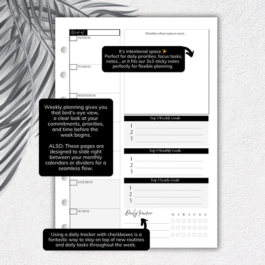 Undated Weekly Planner Inserts ~ Box Format + Time Blocking *DIVIDABLE * | A5, 6-ring Punch