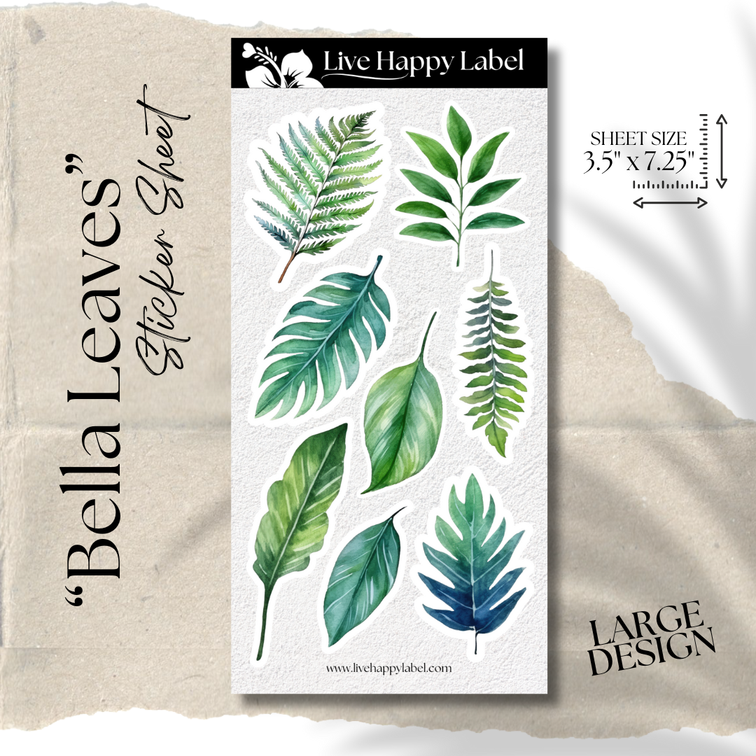 "Bella Leaves" Sticker Sheet | LARGE DESIGN