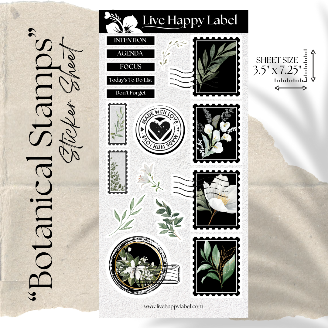 "Botanical Stamps" Sticker Sheet