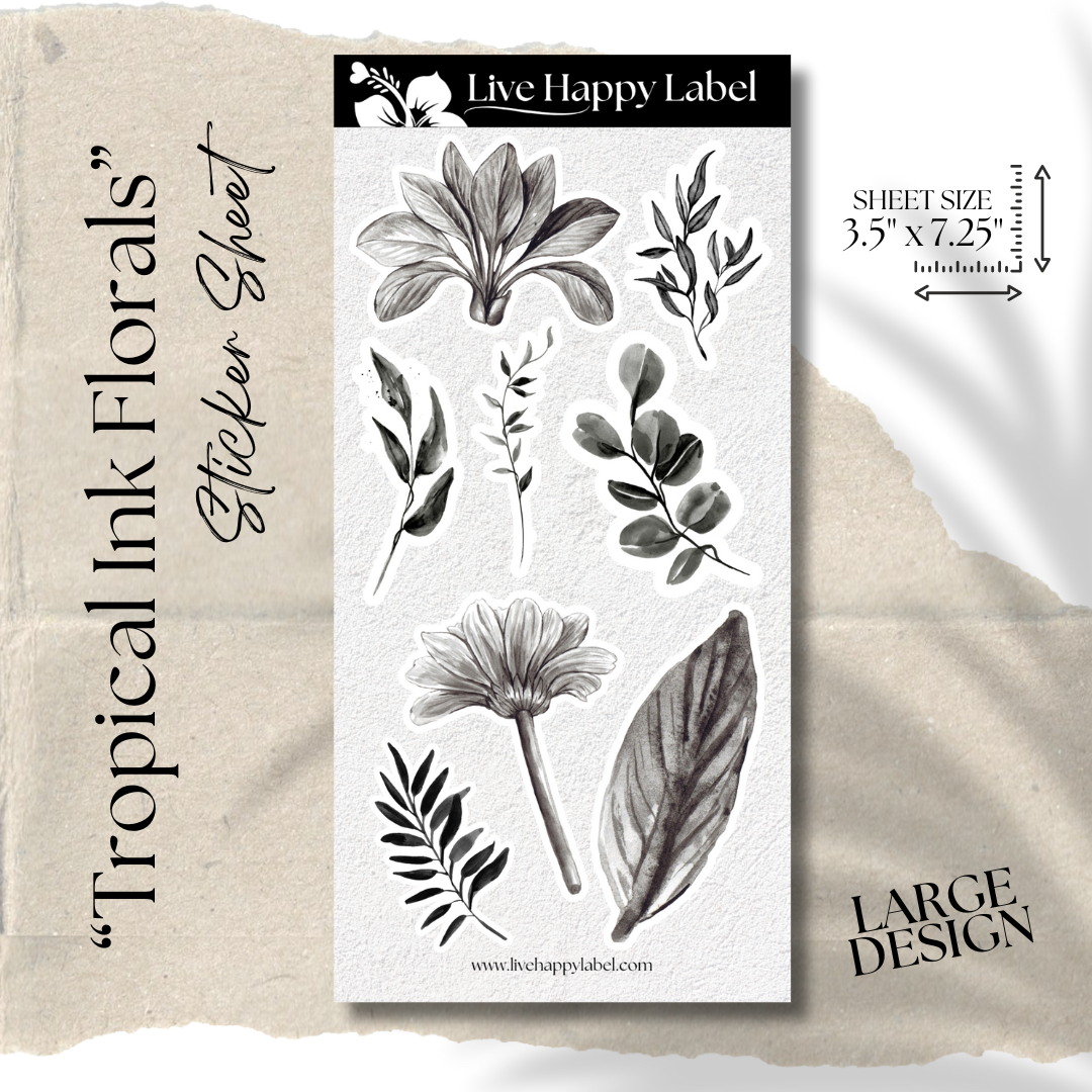 "Tropical Ink Florals" Sticker Sheet | LARGE DESIGN