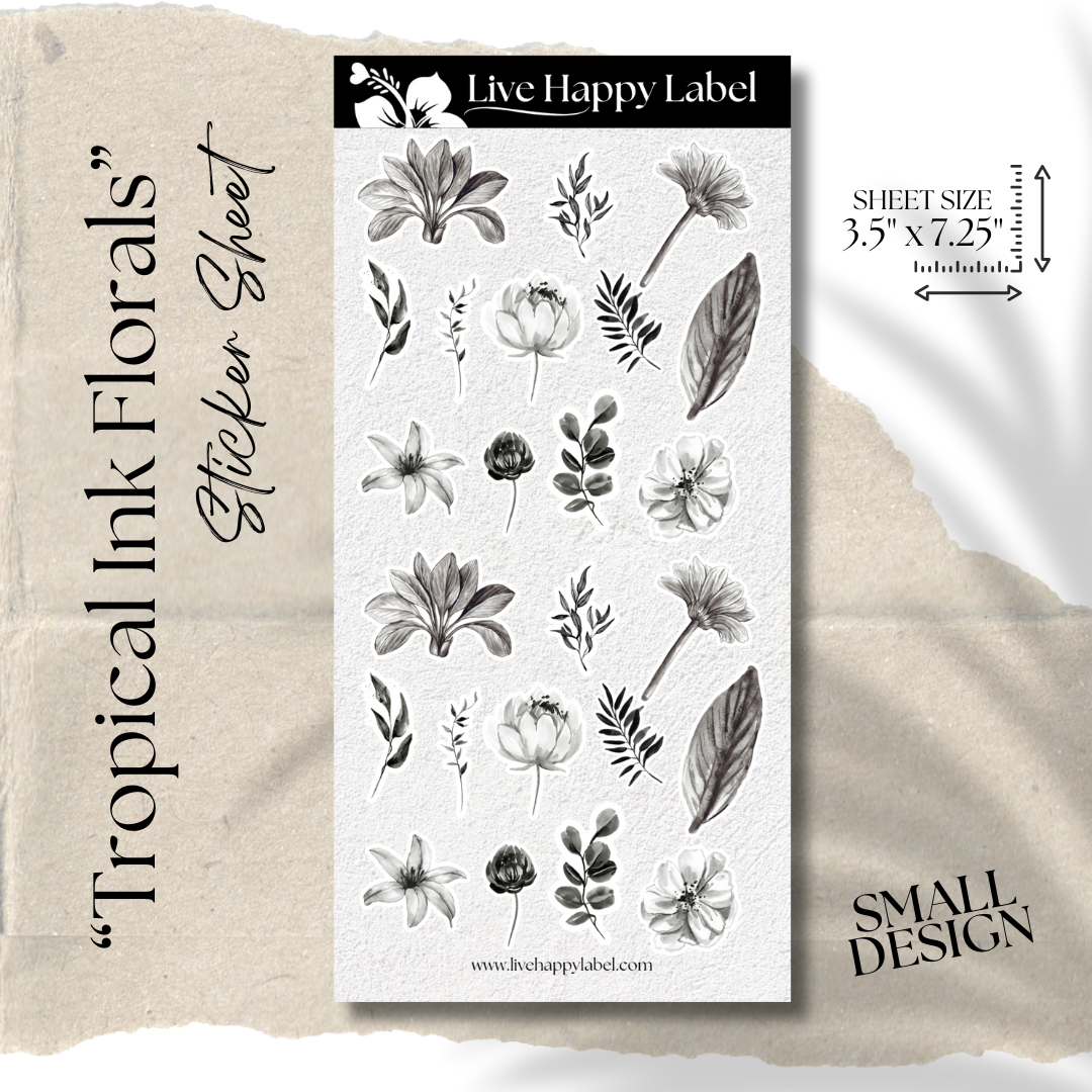 "Tropical Ink Florals" Sticker Sheet | SMALL DESIGN