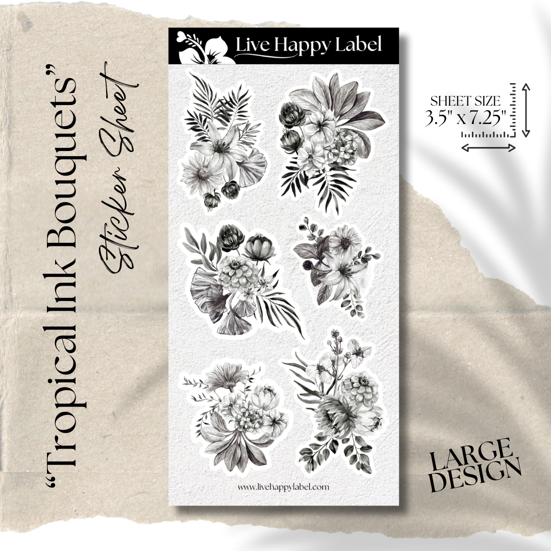"Tropical Ink Bouquets" Sticker Sheet | LARGE DESIGN