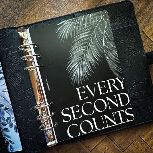 "Every Second Counts" Dashboard & Cover | A5, 6-Ring Punch ~ Satin Silk 80# Cardstock