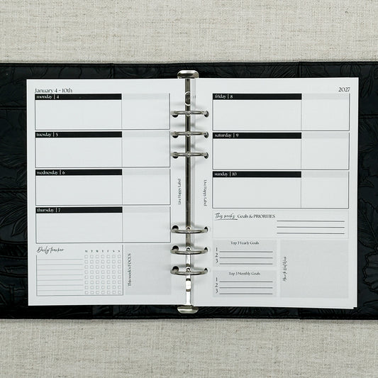 2027 "Horizontal" Layout Weekly Planner WO2P | A5 6-Hole Ringbound