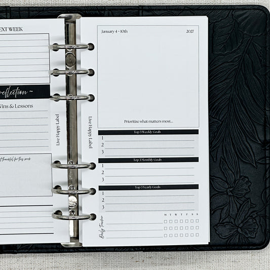 2027 "BOX" Layout Weekly Planner WO4P | Personal 6-Hole Ringbound