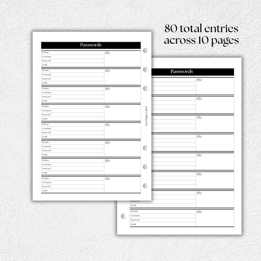 Password Keeper Planner Inserts | A5, 6-ring Punch