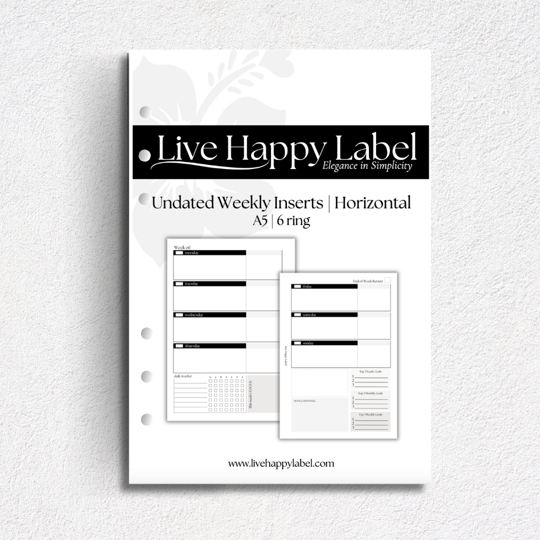 Undated Weekly Planner Inserts ~ Horizontal Format | A5, 6-ring Punch