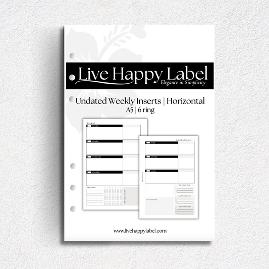 Undated Weekly Planner Inserts ~ Horizontal Format | A5, 6-ring Punch
