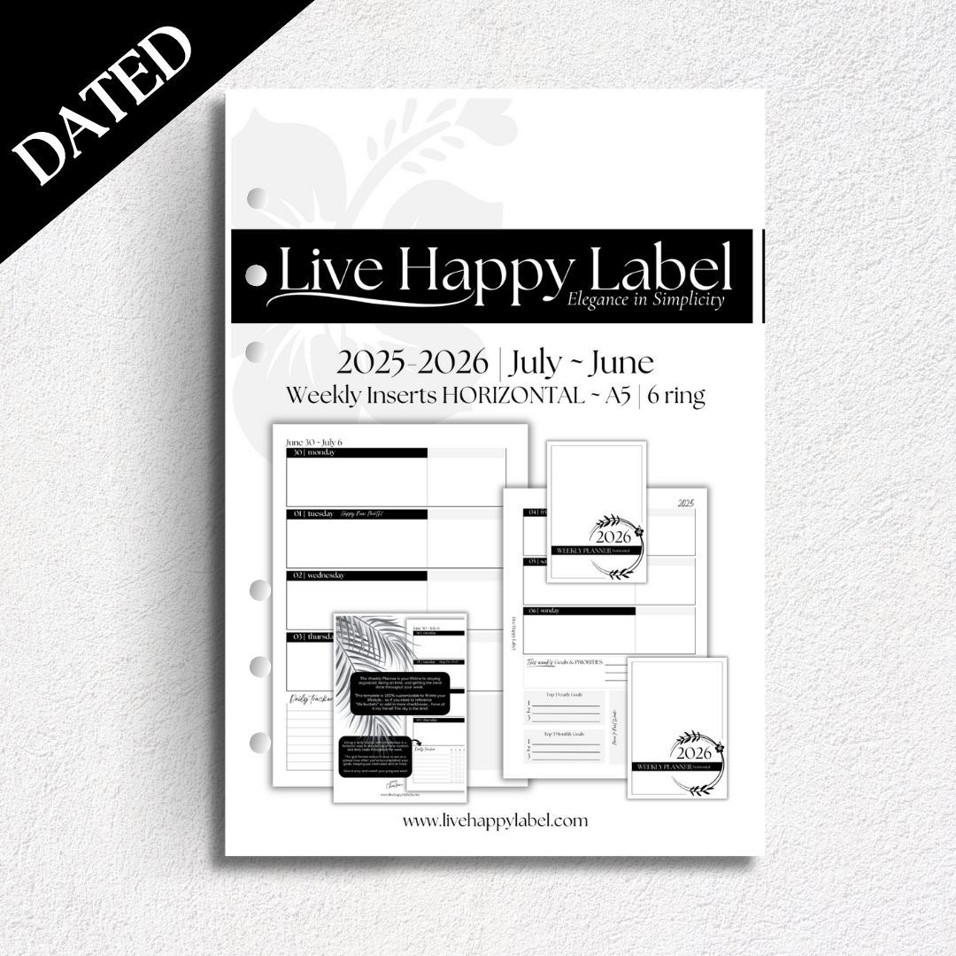 2025-2026 Weekly Planner Inserts ~ Horizontal Format ~ Dated | A5, 6-ring Punch