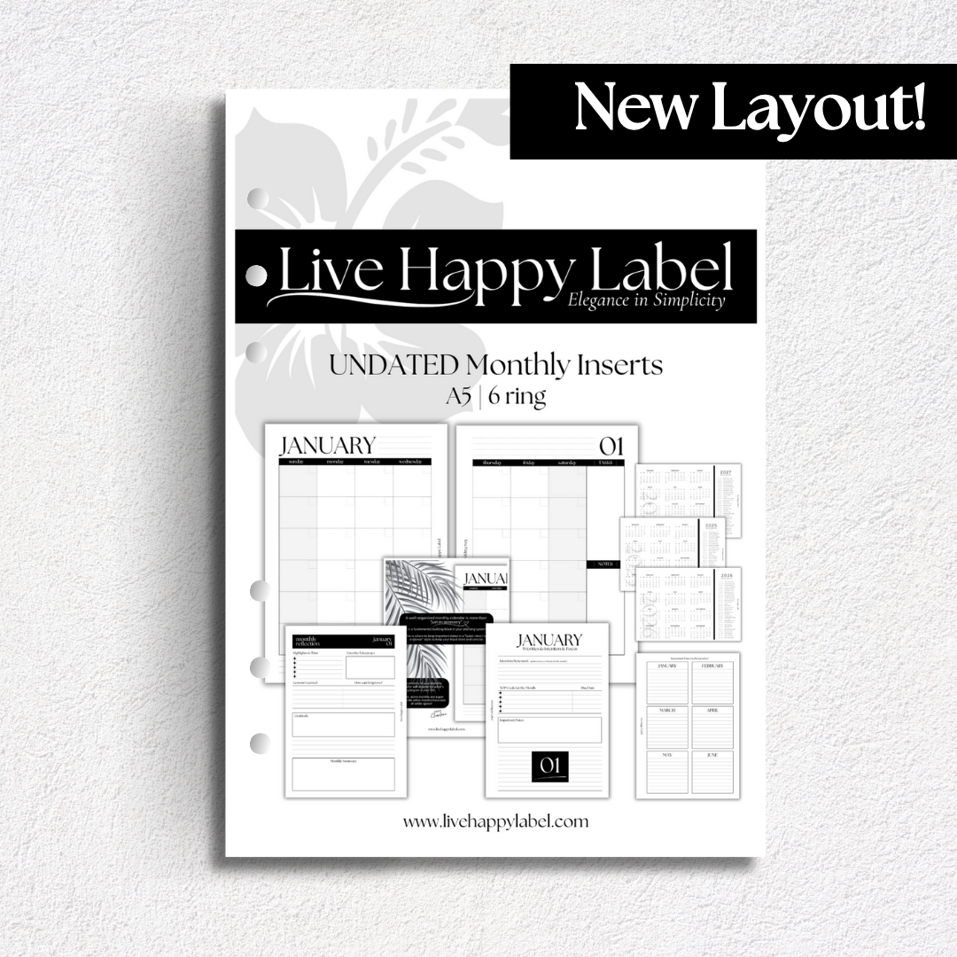 Undated Monthly Calendar Inserts | A5, 6-ring Punch
