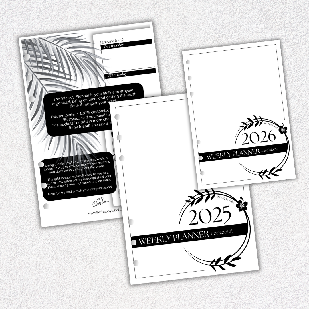 2025-2026 Weekly Planner Inserts ~ Horizontal Format ~ Dated | A5, 6-ring Punch