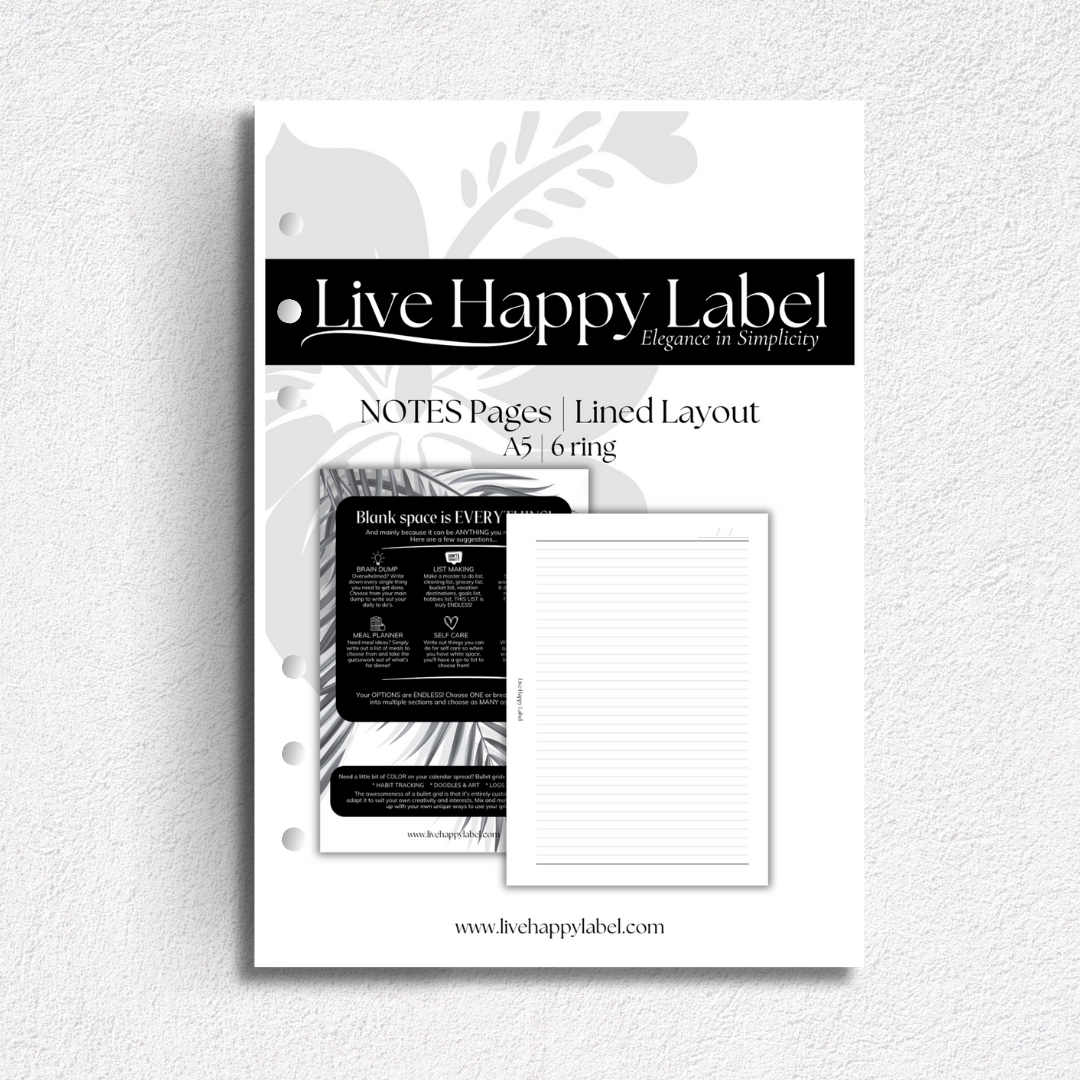 Lined Note Pages | A5, 6-ring Punch