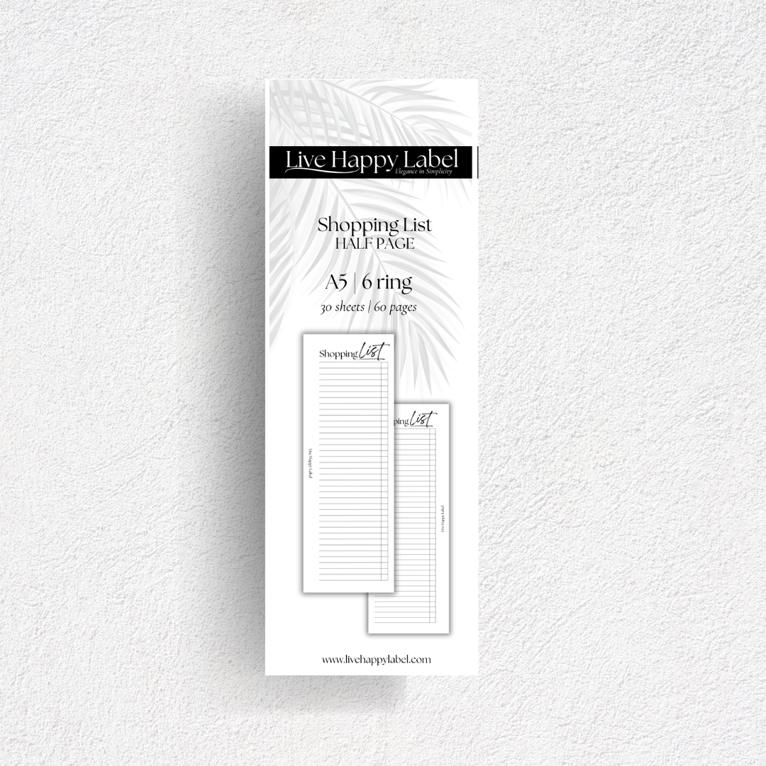 Half-Page Shopping List Inserts | A5, 6-ring Punch