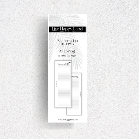 Half-Page Shopping List Inserts | A5, 6-ring Punch