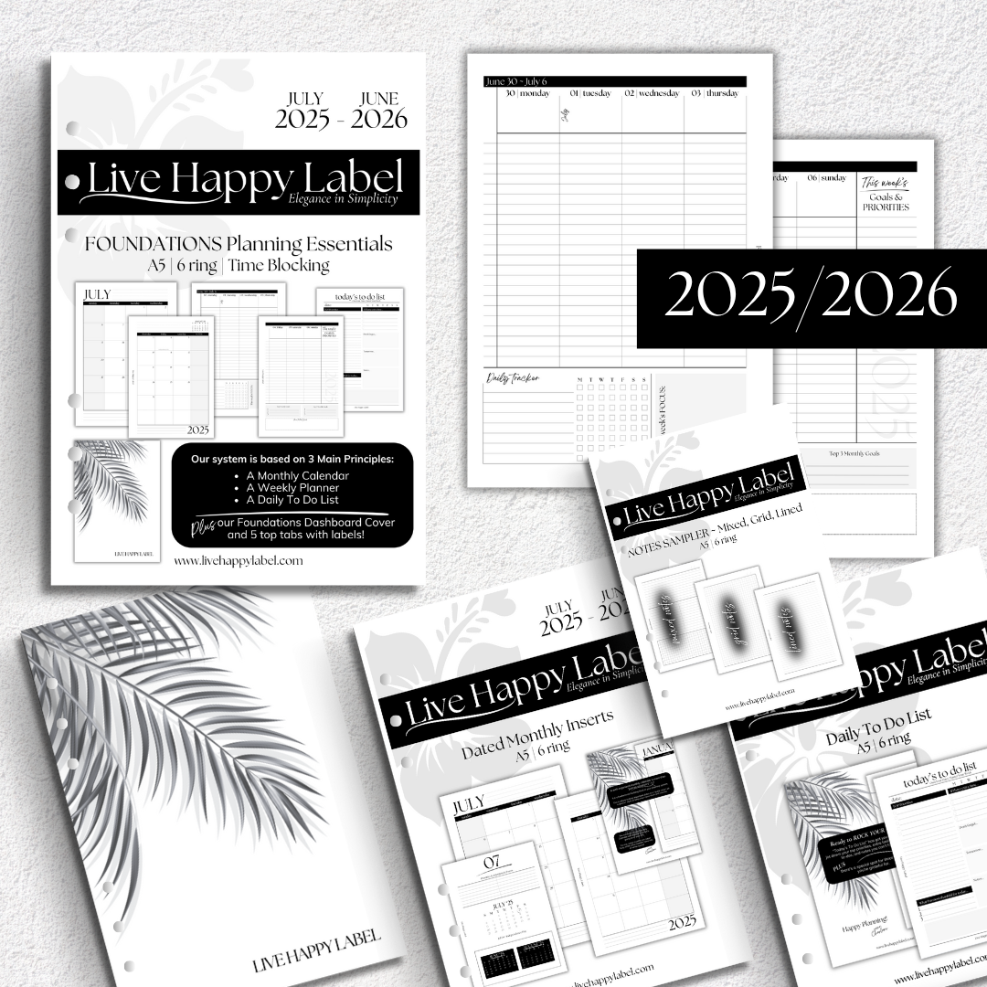 2025/2026 Dated "Time Block" FOUNDATIONS Planning Essentials Bundle | A5, 6-ring Punch