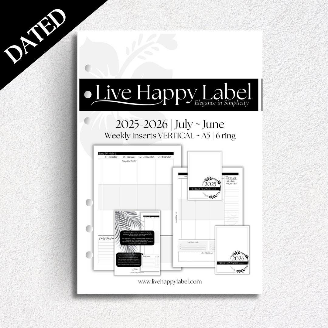 2025/2026 Weekly Planner Inserts ~ Vertical Format ~ Dated | A5, 6-ring Punch