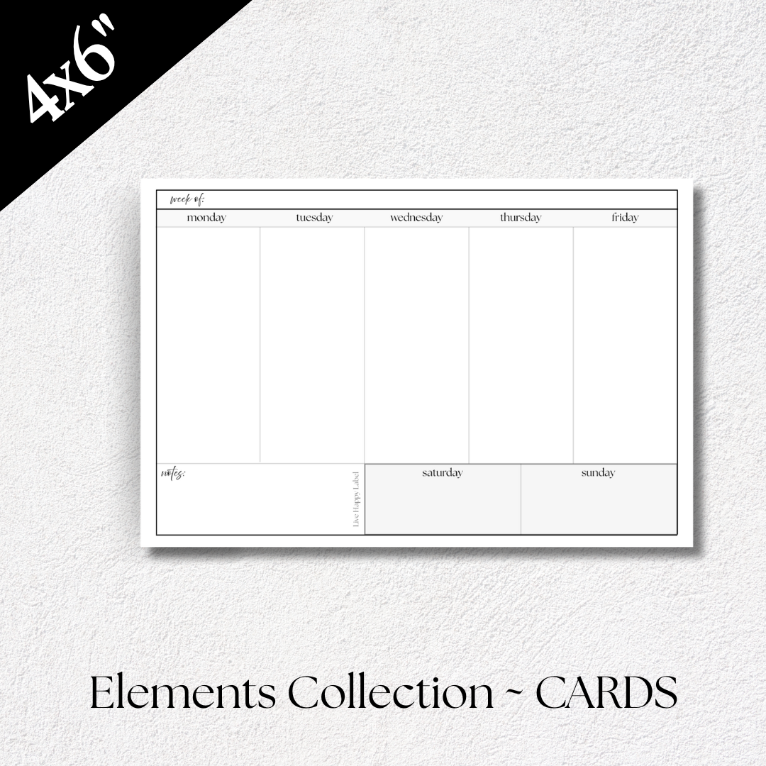 Weekly Planner Cards ~ Elements Collection | 4" x 6"