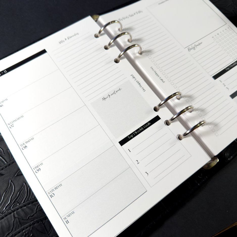 2026 Weekly Planner Inserts ~ Box Layout ~ Dated | A5, 6-ring Punch