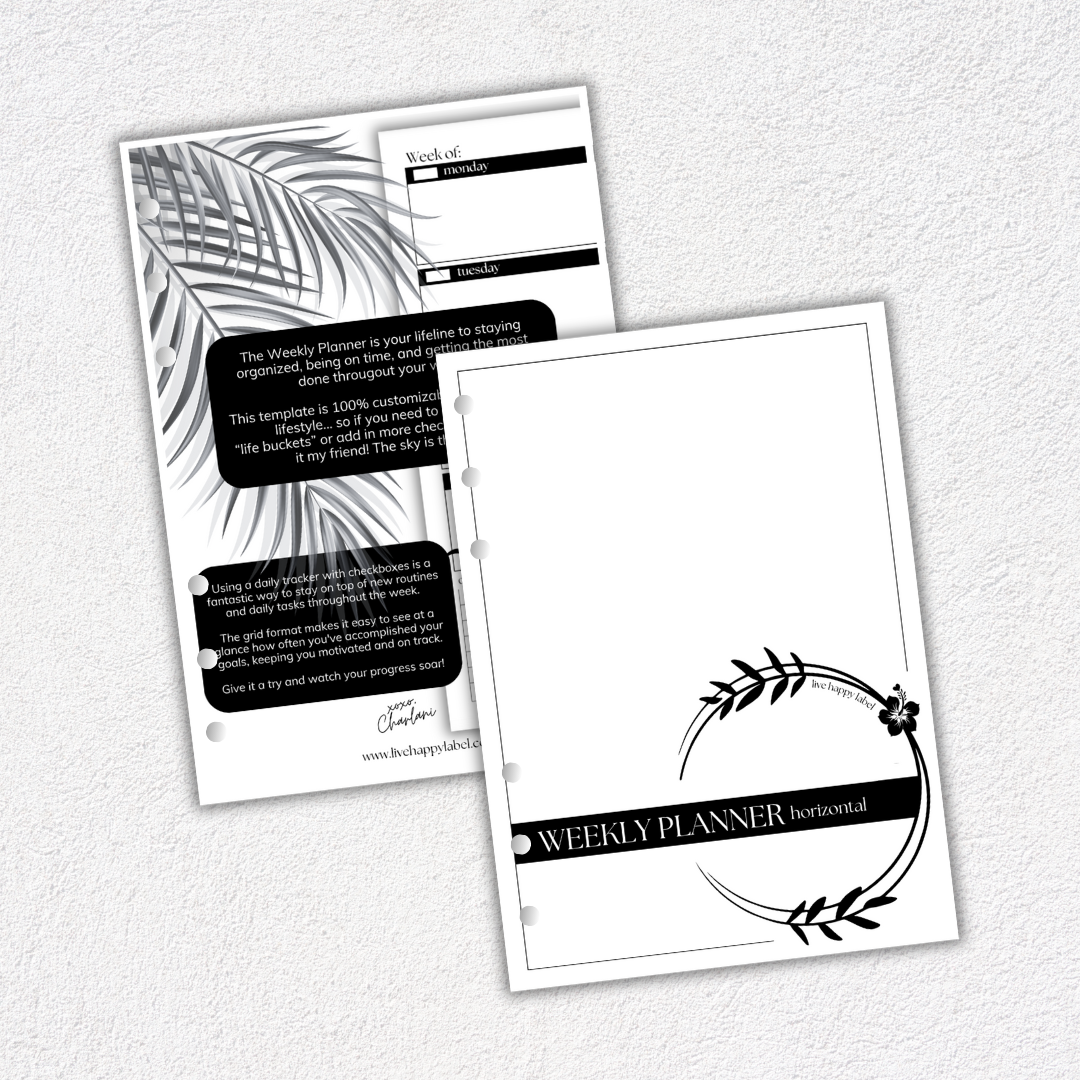 Undated Weekly Planner Inserts ~ Horizontal Format | A5, 6-ring Punch