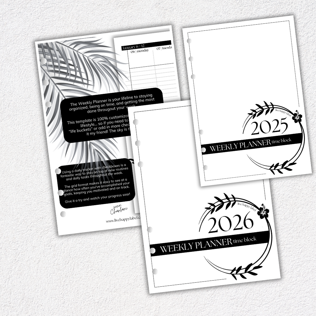 2025-2026 Weekly Planner Inserts ~ Time Blocking Format ~ Dated | A5, 6-ring Punch