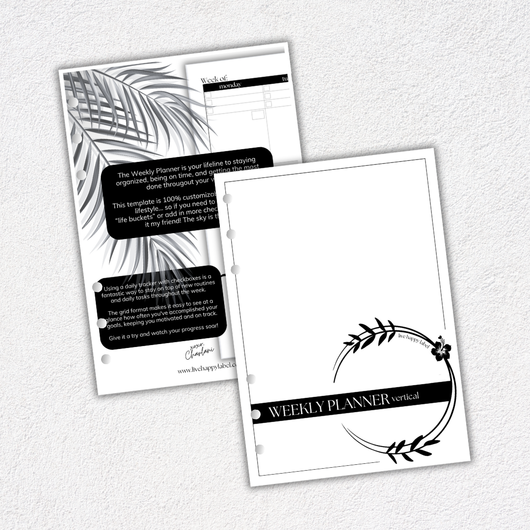 Undated Weekly Planner Inserts ~ Vertical Format | A5, 6-ring Punch