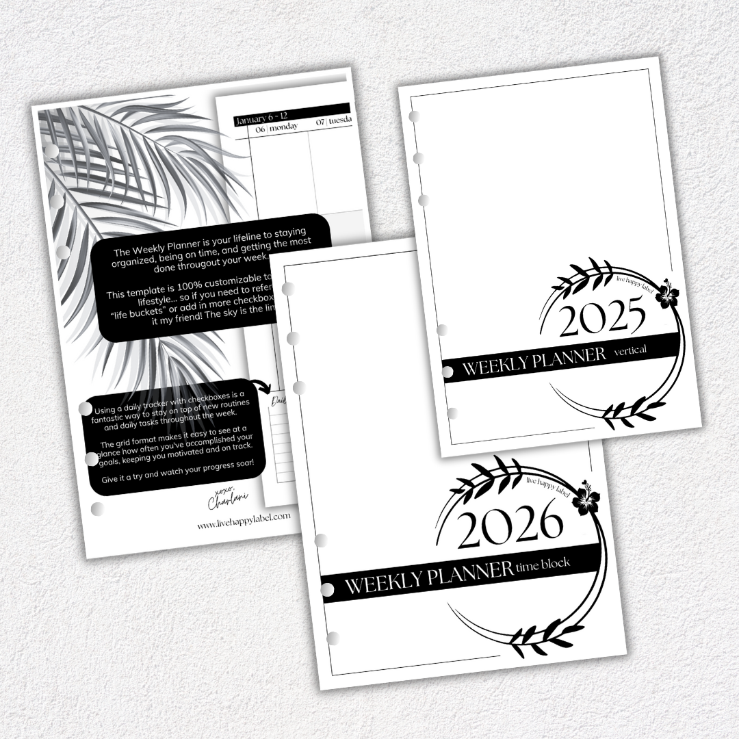2025/2026 Weekly Planner Inserts ~ Vertical Format ~ Dated | A5, 6-ring Punch