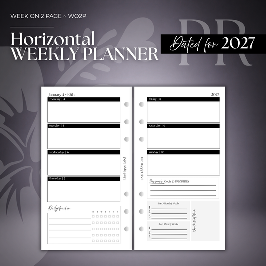 2027 "Horizontal" Layout Weekly Planner WO2P | Personal 6-Hole Ringbound