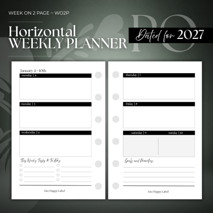 2027 "Horizontal" Layout Weekly Planner WO2P | Pocket 6-Hole Ringbound
