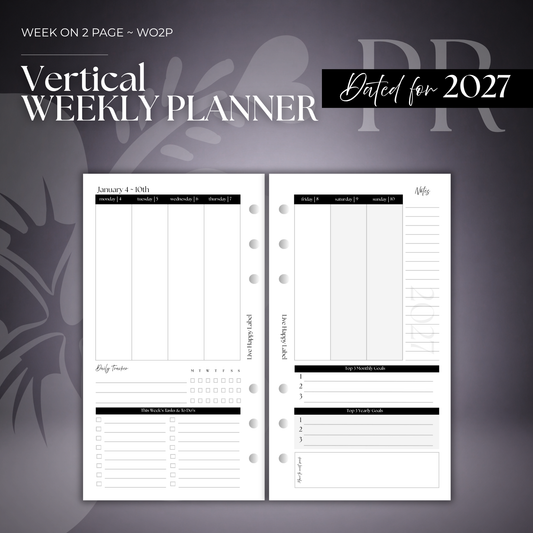 2027 "Vertical" Layout Weekly Planner WO2P | Personal 6-Hole Ringbound