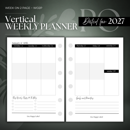 2027 "Vertical" Layout Weekly Planner WO2P | Pocket 6-Hole Ringbound