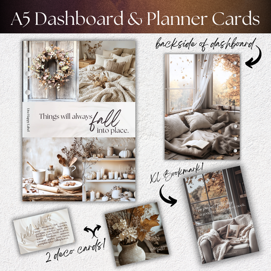 "Fall Into Place" Cozy Autumn Planner Dashboard & Cards | A5, 6-Ring Punch