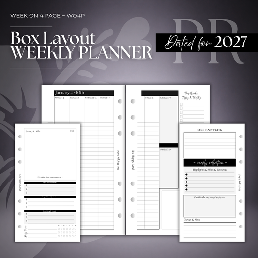 2027 "BOX" Layout Weekly Planner WO4P | Personal 6-Hole Ringbound