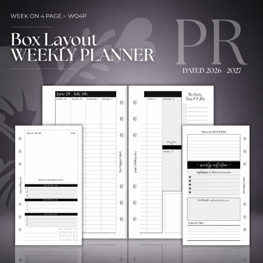 2026-2027 "BOX" Layout Weekly Planner WO4P | Personal 6-Hole Ringbound