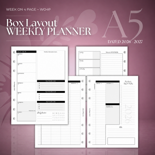 2026-2027 "BOX" Layout Weekly Planner WO4P | A5 6-Hole Ringbound