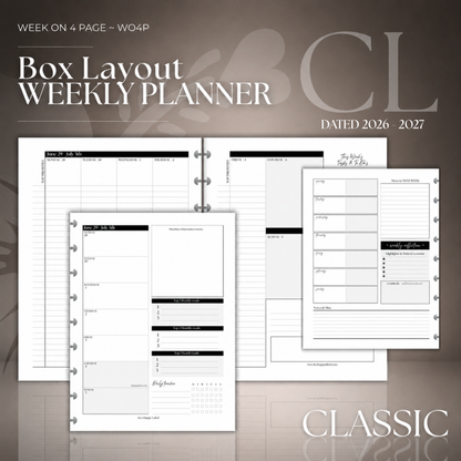 2026-2027 "BOX" Layout Weekly Planner WO4P | Classic 9-Hole Discbound