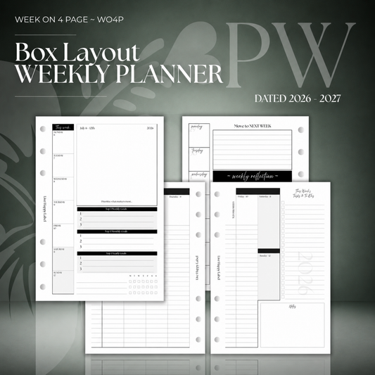 2026-2027 "BOX" Layout Weekly Planner WO4P | Personal Wide 6-Hole Ringbound