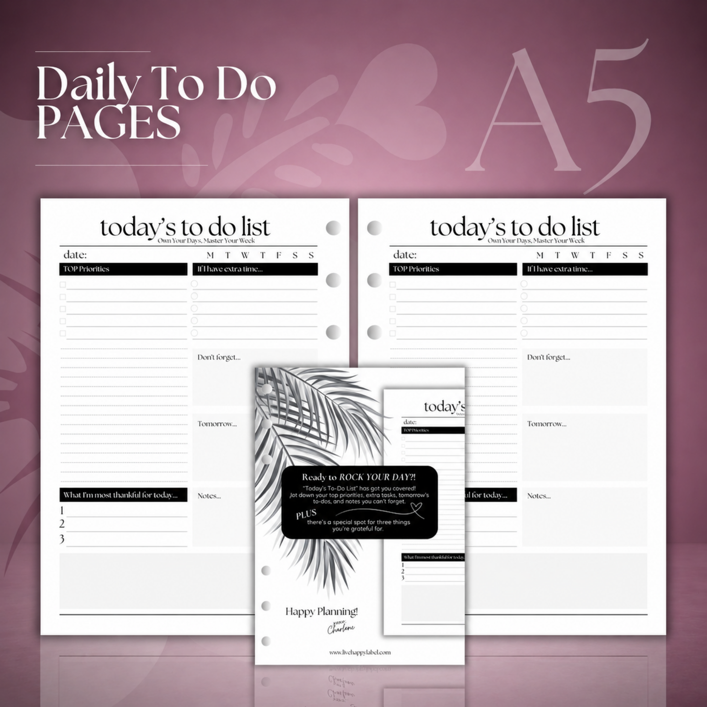 Daily To Do List Inserts | A5 6-Hole Ringbound