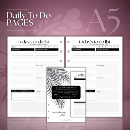 Daily To Do List Inserts | A5 6-Hole Ringbound