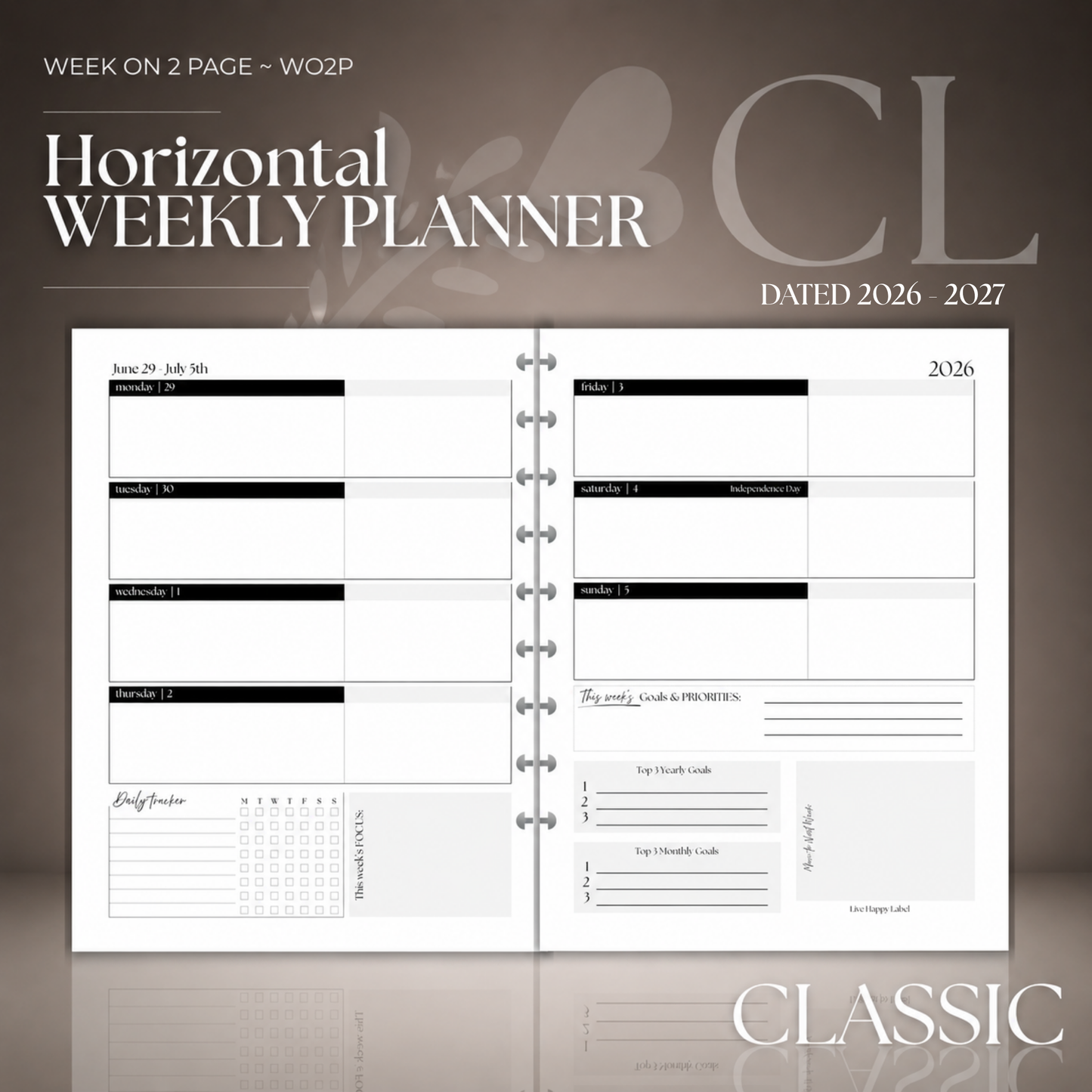 2026-2027 "Horizontal" Layout Weekly Planner WO2P | Classic 9-Hole Discbound