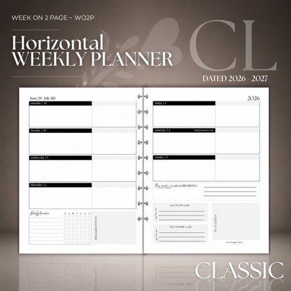 2026-2027 "Horizontal" Layout Weekly Planner WO2P | Classic 9-Hole Discbound