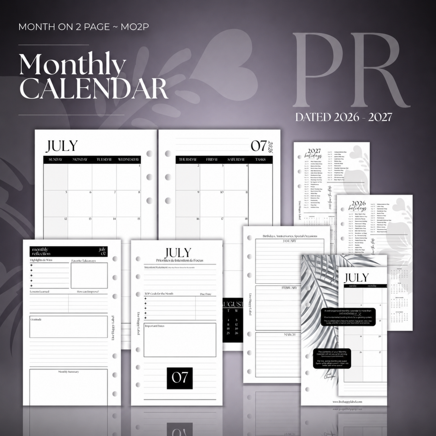 2026-2027 Monthly Calendar  MO2P | Personal 6-Hole Ringbound