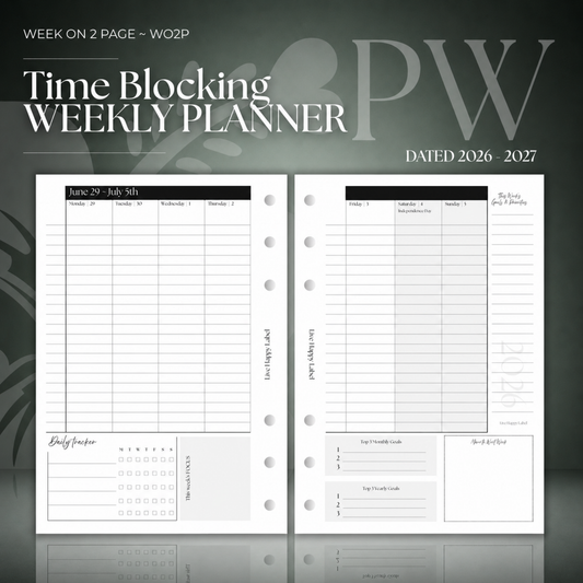2026-2027 "Time Blocking" Layout Weekly Planner WO2P | Personal Wide 6-Hole Ringbound