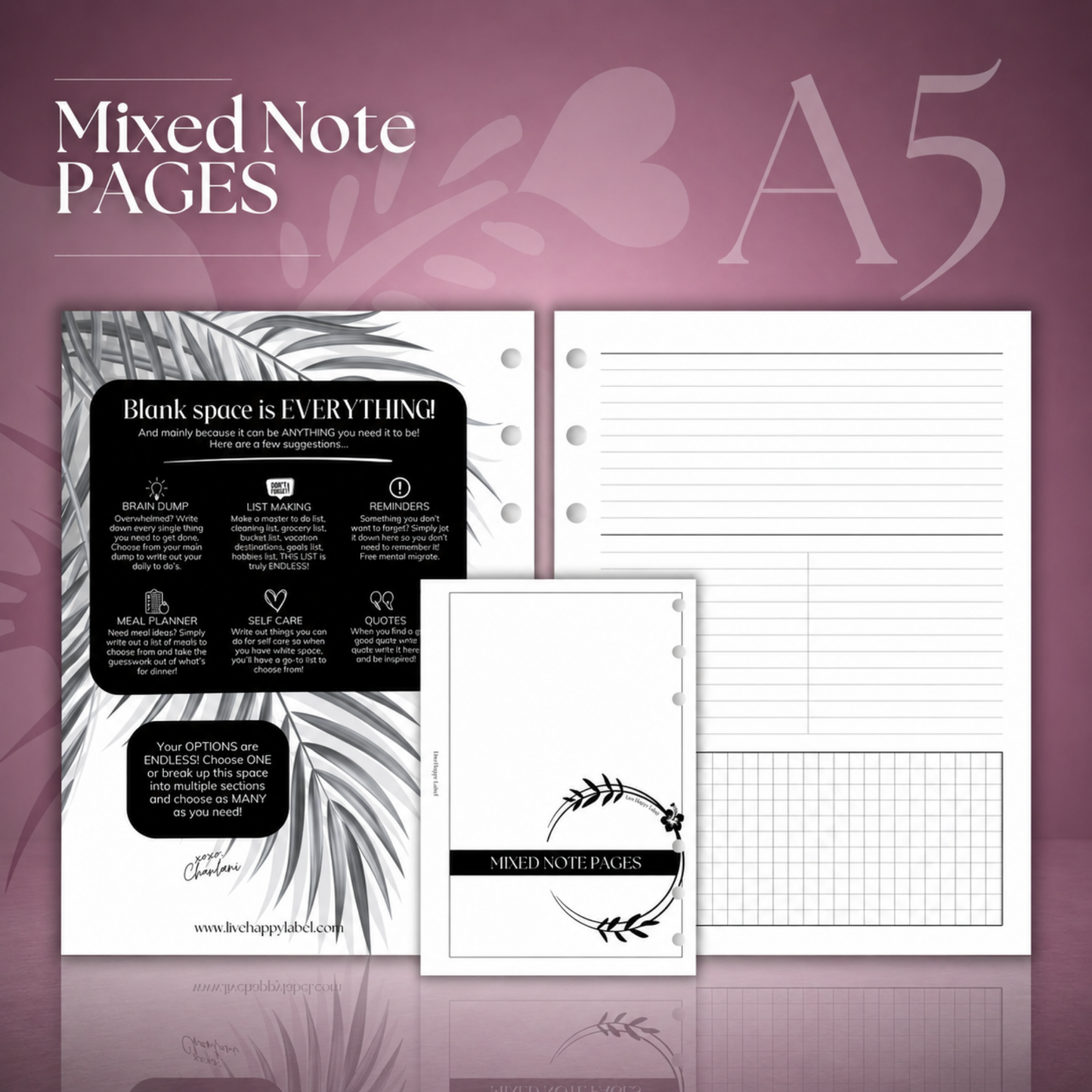 Mixed Note Page Inserts | A5 6-Hole Ringbound