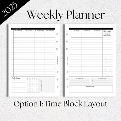 "2025" Dated Tropical Bloom Planner Set | Time Block Layout | A5, 6-ring