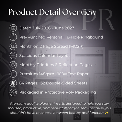 2026-2027 Monthly Calendar  MO2P | Personal 6-Hole Ringbound
