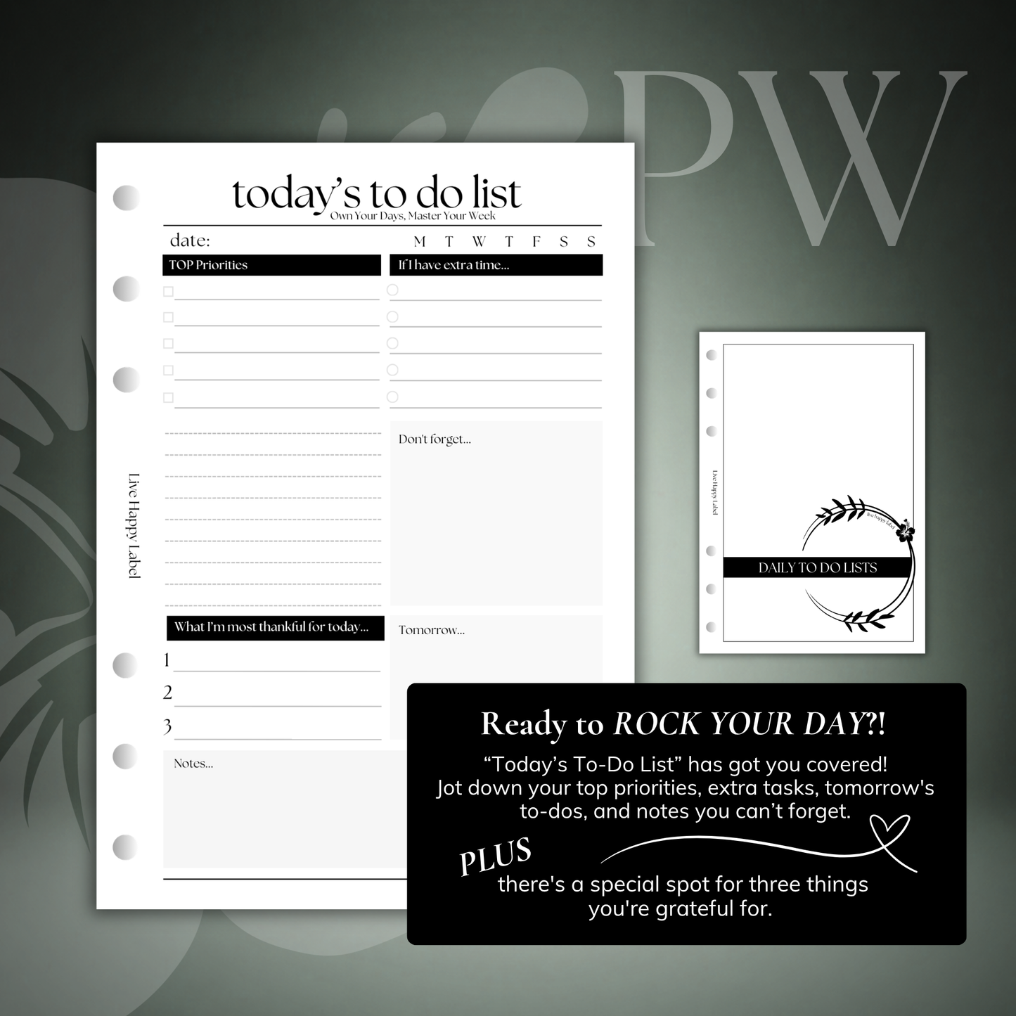 Daily To Do List Inserts | Personal Wide 6-Hole Ringbound